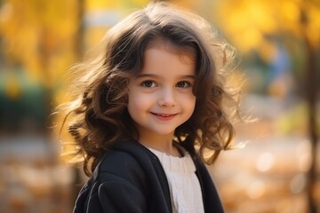 Fototapeta premium Autumn Innocence: Little Girl Delighting in the Park's Fall Wonderland