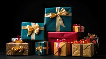christmas gift presents black background 