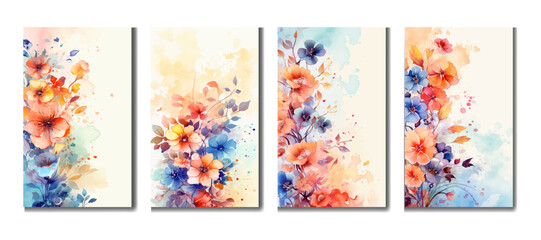 watercolor flower cover with splash background  set collection. Abstract illustration for prints, wall art and invitation card, banner, wedding or birthday invitation card.
