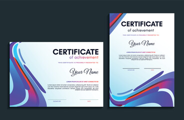 Colorful certificate of achievement template with wave abstract