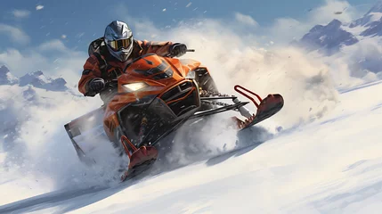 Fotobehang driving snowmobile motor in winter, snow, sport © Altair Studio