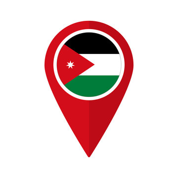 Flag of Jordan flag on map pinpoint icon isolated red color