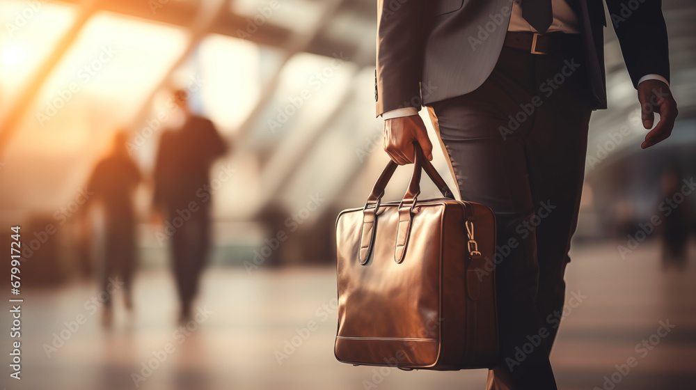 Wall mural businessman with luggage at airport