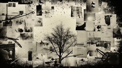 collage style artwork black and white photograph
