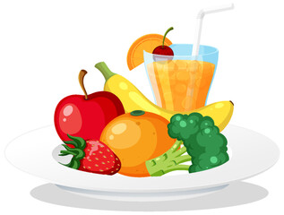 Healthy Fruit and Vegetable Plate with Broccoli