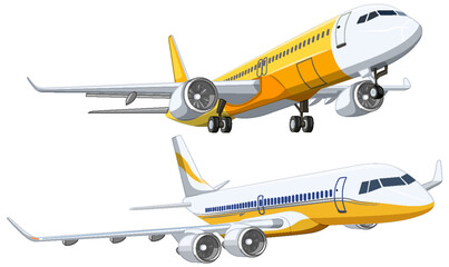 Set of Commercial Airline Airplanes Flying