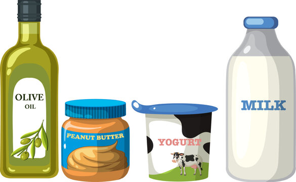 Organic Product Set: Milk, Peanut Butter, Yogurt, and Olive Oil