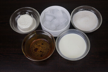 Coffee, milk, yogurt, ice cream, sugar ingredients are used to make cold coffee