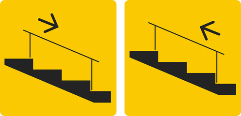 Set of isolated illustration of outline black ladder stairs with handrail - up and down arrow, for template design of safety building information sign  © AndiPoe