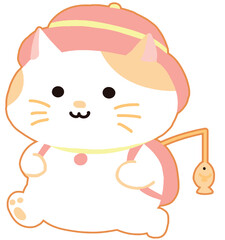 Little kitten with Backpack goes on a trip ,cartoon style.