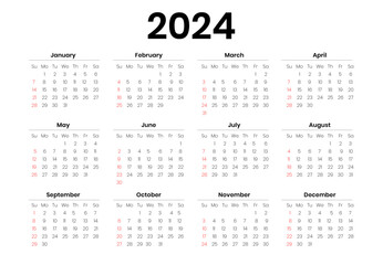 Minimalist 2024 calendar design template.
