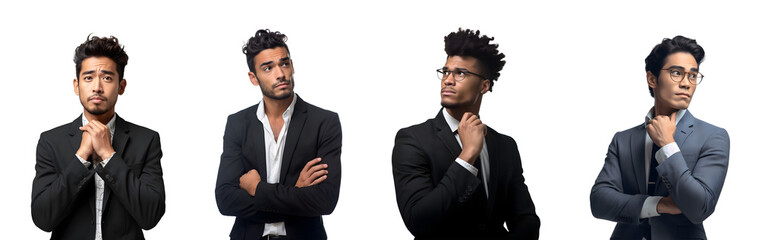 Set of Portrait of young businessman positive thinking and standing posing arms crossed, isolated on white background, png