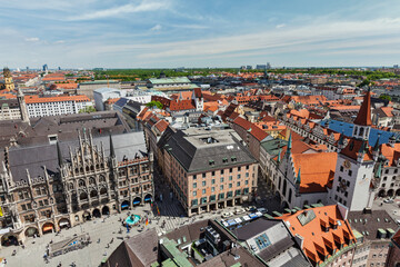 Aerial view of Munich - Marienplatz and Altes Rathaus, Bavaria, Germany