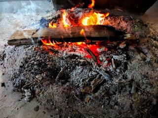 fire burning in a fireplace