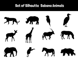 set of silhouettes sabana animals