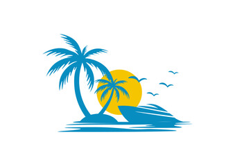 Fototapeta na wymiar vector logo design of ocean sea water beach summer sailing tourism for travel,tour, yacht, hotel ship, hospitality in the sea business