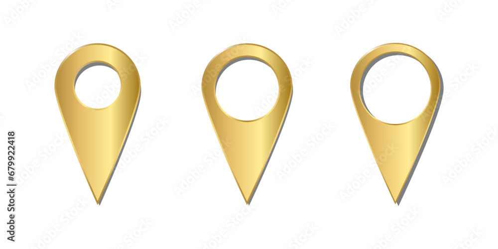 Poster set of gold markers. map pointer icon. location pin isolated on white background. vector navigation 
