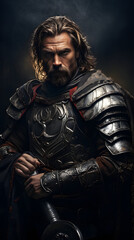 Fototapeta na wymiar man in armor. holding a sword