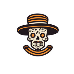 Mexican sugar skull with hat, Dia de Muertos vector Illustration