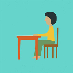 A person is sitting on a chair, thinking in a simple room.