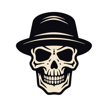 Vintage casual skull head in cap or hat in monochrome style isolated vector illustration