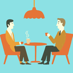 Two men sat drinking coffee. in a relaxed atmosphere