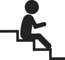Isolated pictogram icon of man sit on stairs, for design prohibited to sit, loiter or block of stair way, crossed out, do not sit on stairs