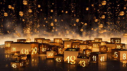 Cubes with numbers on a background of digital code. Cybersecurity. Banner. Generated AI. Edited in Photoshop