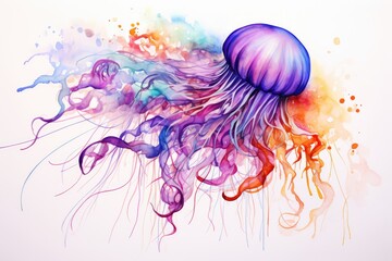 Fototapeta premium watercolor Jellyfish Ocean Water Jellyfish watercolor illustration. Medusa painting