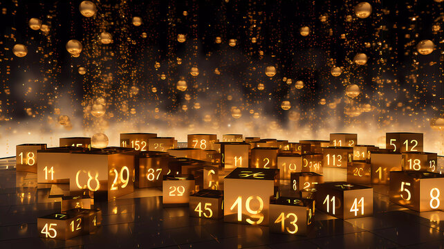 Cubes with numbers on a background of digital code. Cybersecurity. Banner. Generated AI. Edited in Photoshop