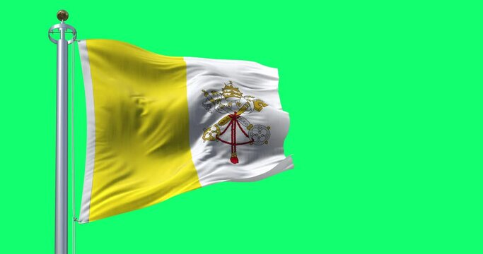 Flag of Vatican City waving in the wind on green screen