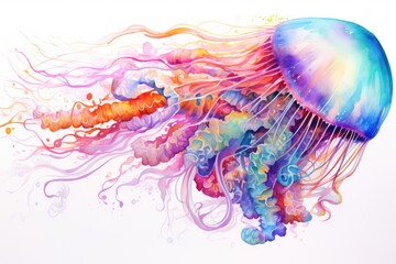 watercolor Jellyfish Ocean Water Jellyfish watercolor illustration. Medusa painting