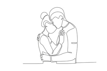 A man and a woman hugging each other. National hugging day one-line drawing