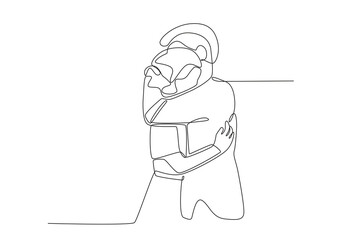 A couple hugged tightly. National hugging day one-line drawing