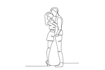 Lovers hug and kiss. National hugging day one-line drawing