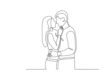 A woman and her boyfriend hug intimately. National hugging day one-line drawing