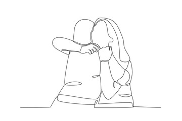 A warm hug from two friends. National hugging day one-line drawing