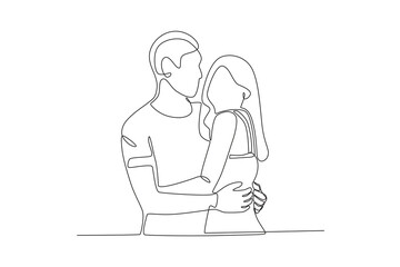 A couple hugging side view. National hugging day one-line drawing