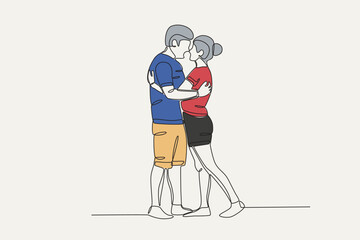 Color illustration of lovers hugging intimately. National hugging day one-line drawing