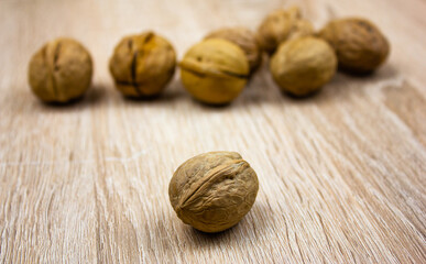 Nuts on the table. Walnut. Natural nuts.
