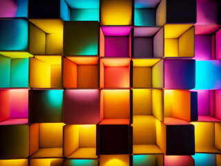 光り輝く分解されたカラフルな立方体