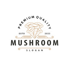 Mushroom Logo, Simple Minimalist Retro Plant Silhouette Plantation Design Business Brand