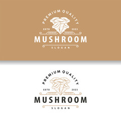 Obraz premium Mushroom Logo, Simple Minimalist Retro Plant Silhouette Plantation Design Business Brand