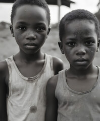 Portrait of Two Young Individuals in a Narrow Alley Reflecting the Severity of Childhood in Underprivileged Environments, with Evident Signs of Socioeconomic Challenges and the Need for Humanitarian A