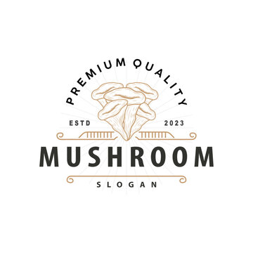 Mushroom Logo, Simple Minimalist Retro Plant Silhouette Plantation Design Business Brand
