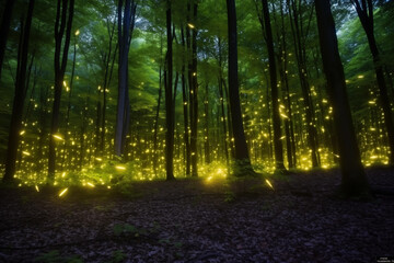 Fototapeta na wymiar Fireflies in the forest