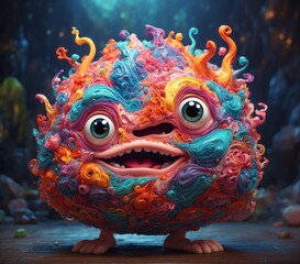 Funny monster with eyes and mouth. 3d render illustration.