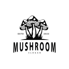 Mushroom Logo, Simple Minimalist Retro Plant Silhouette Plantation Design Business Brand