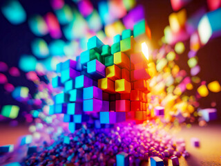 分解された立方体と光の効果