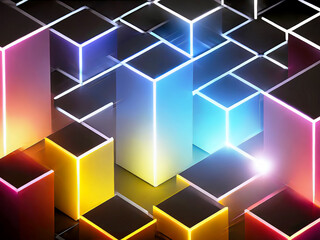 分解された立方体と光の効果